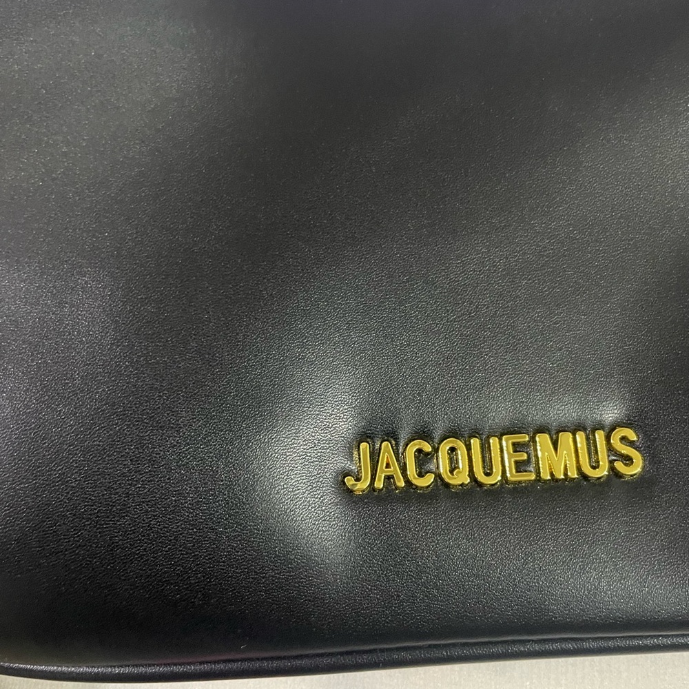 Jacquemus Black Leather Crescent Shoulder Bag with Gold Logo - Picture 4 of 9